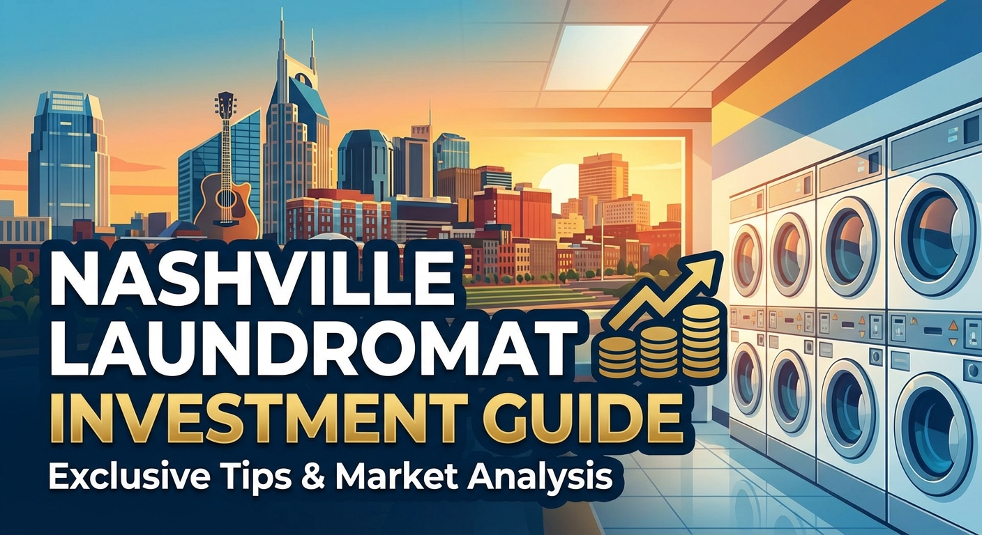 Nashville skyline with Broadway neon signs and market data