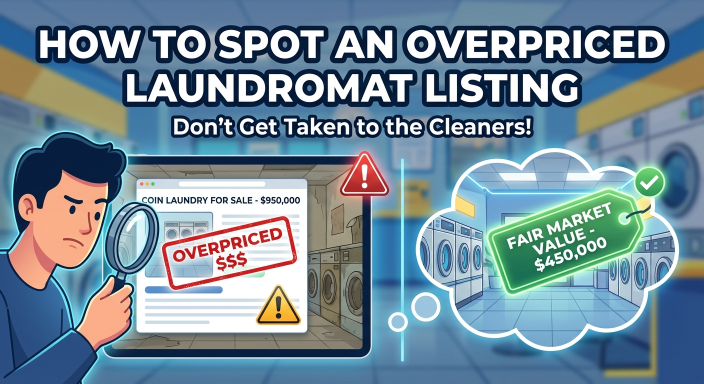 Price comparison showing overpriced versus fairly valued laundromat listings