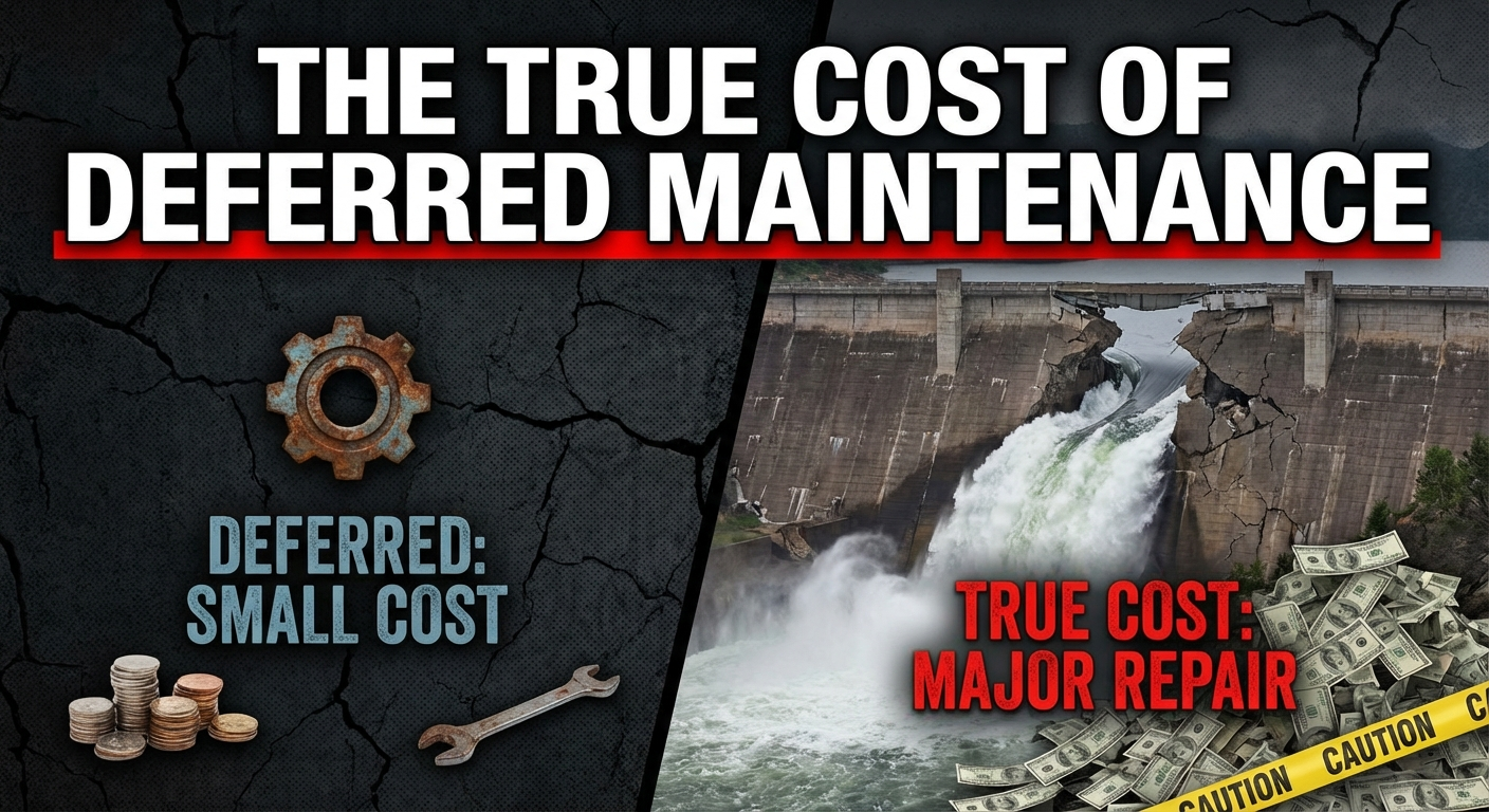 Worn commercial laundry equipment showing signs of deferred maintenance