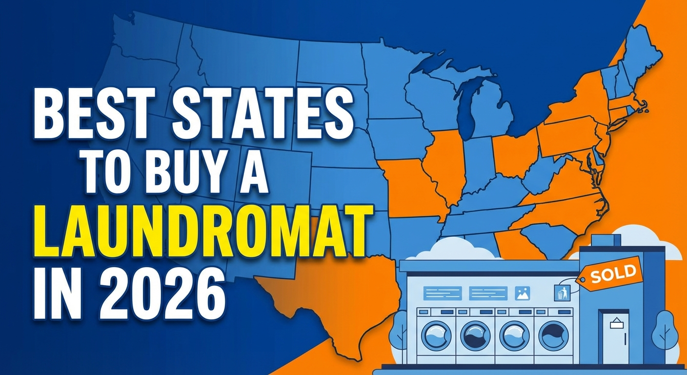 US map ranking the best states for laundromat investment by price and cash flow