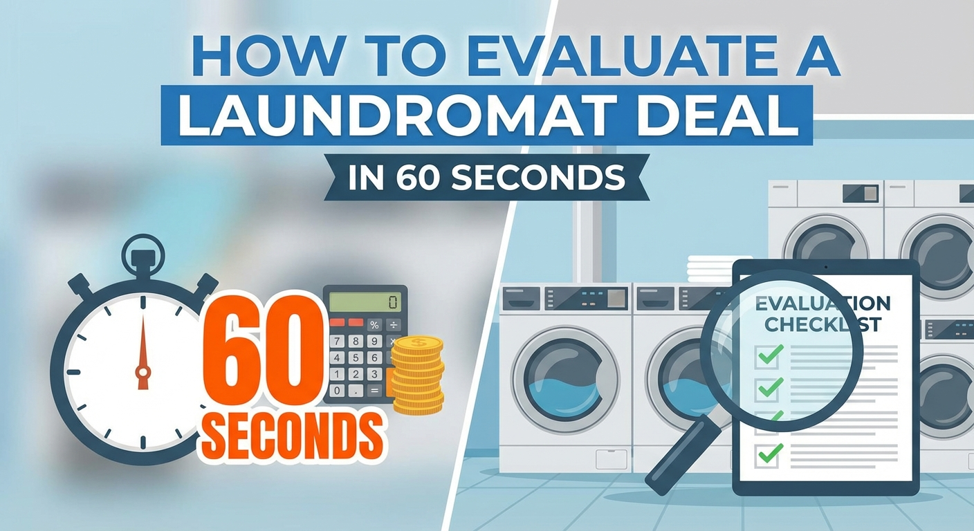 Quick deal evaluation checklist showing the 3x cash flow rule for laundromats