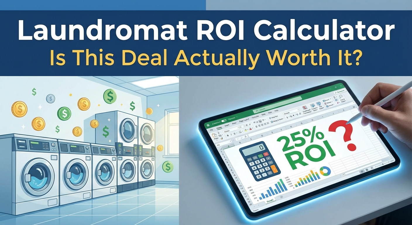 ROI calculation spreadsheet showing cash-on-cash returns for a laundromat acquisition