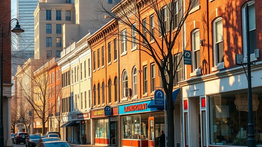 Philadelphia skyline with highlighted laundromat investment neighborhoods