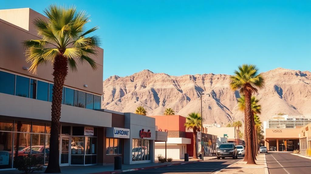 Phoenix desert skyline with laundromat investment opportunity highlights